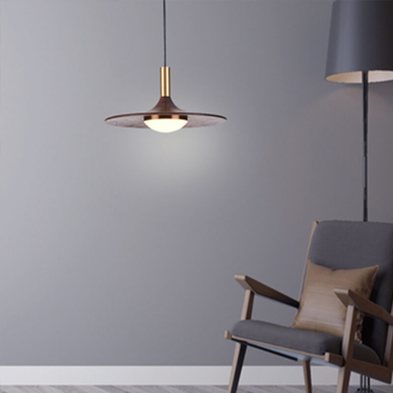 Walnut LED Pendant Light - Modern Style - Disc Shade - Warm Light - Image 7