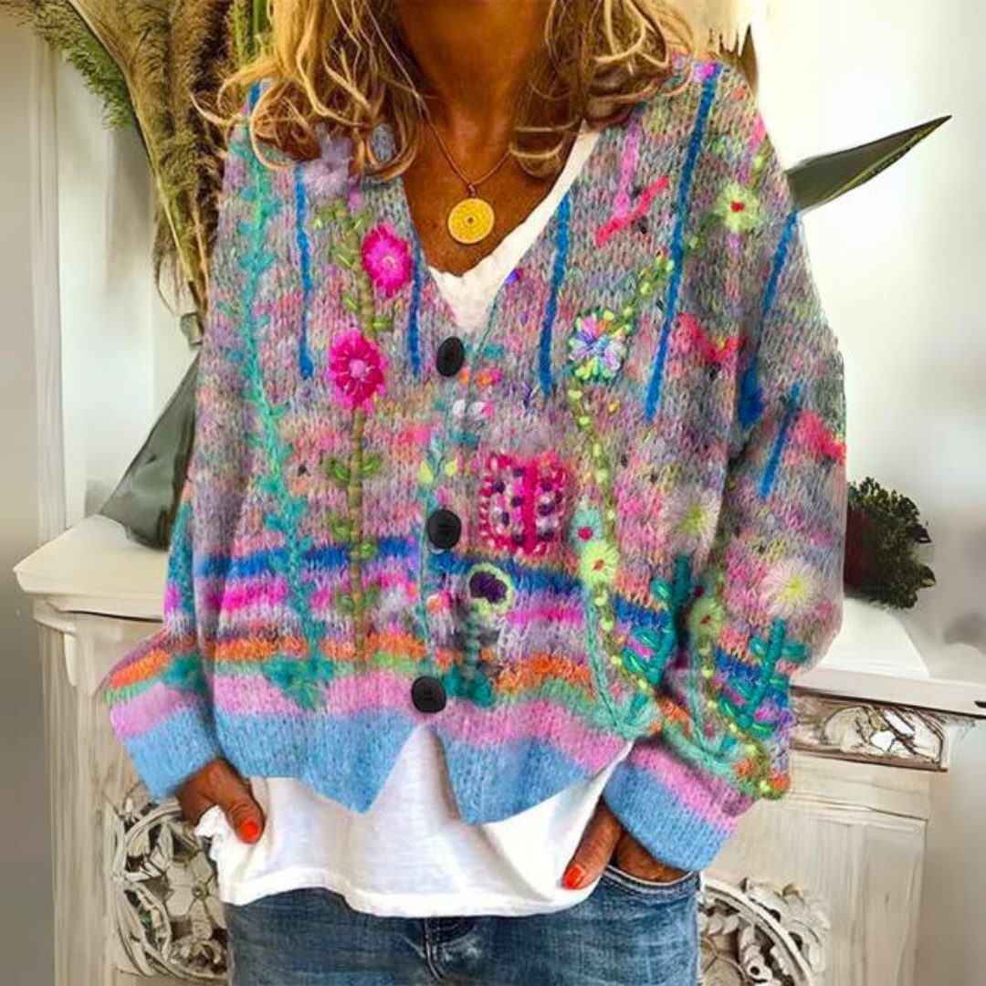 Warm Women's Printed Knit Cardigan