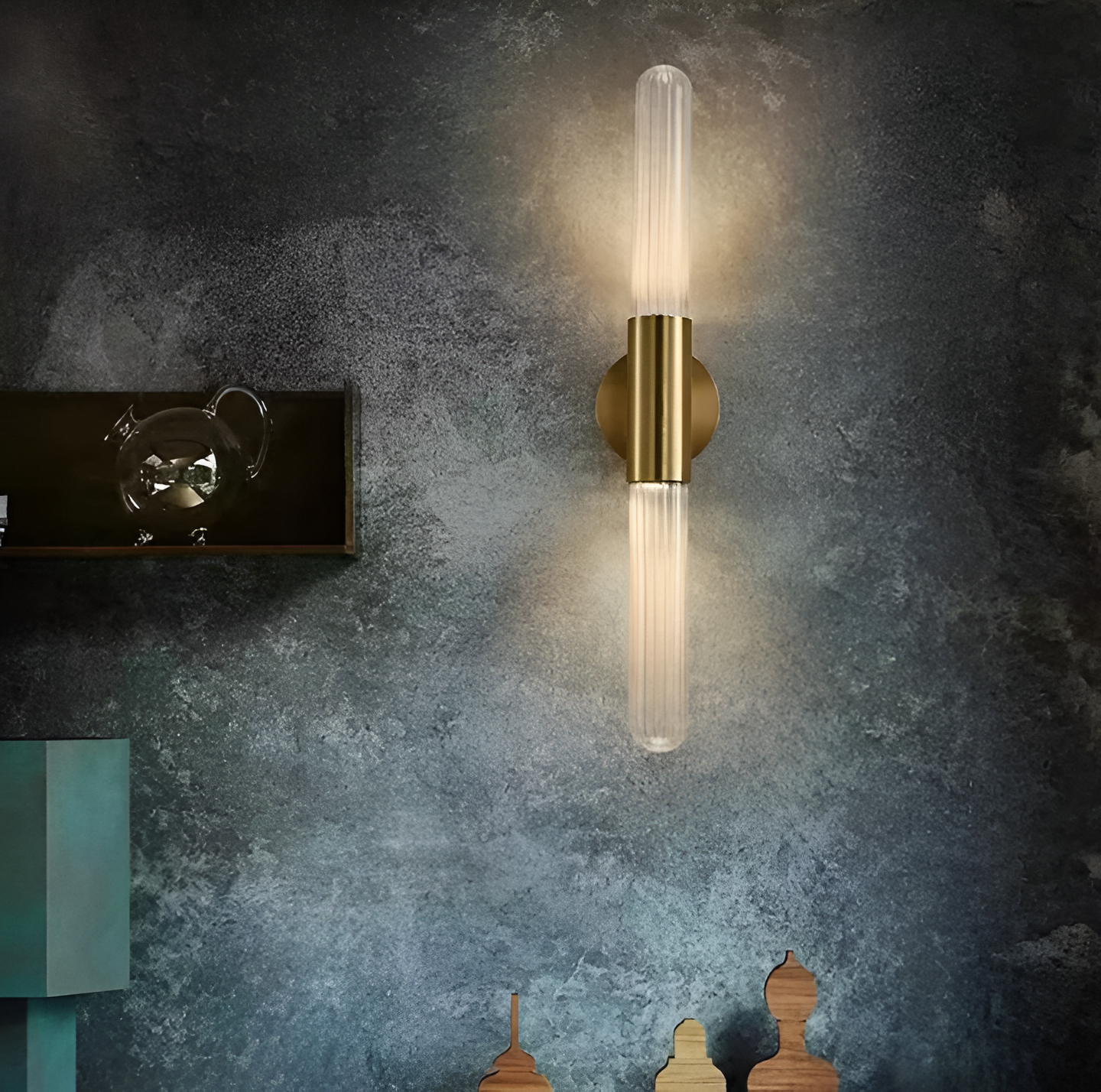 Water Ripple Glass Wall Sconce - Brass Finish - Modern Minimalist LED Wall Lamp - Image 2