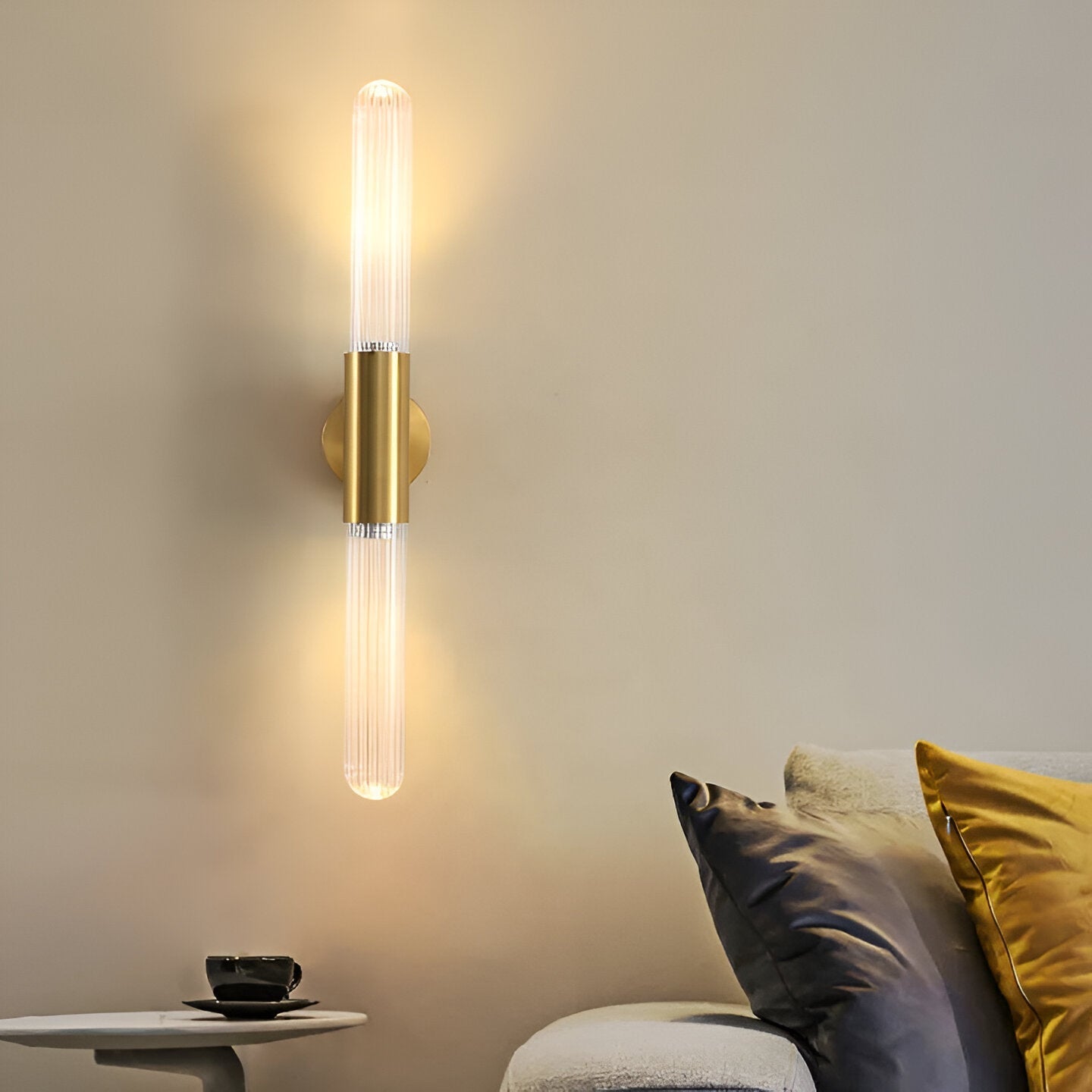 Water Ripple Glass Wall Sconce - Brass Finish - Modern Minimalist LED Wall Lamp - Image 4