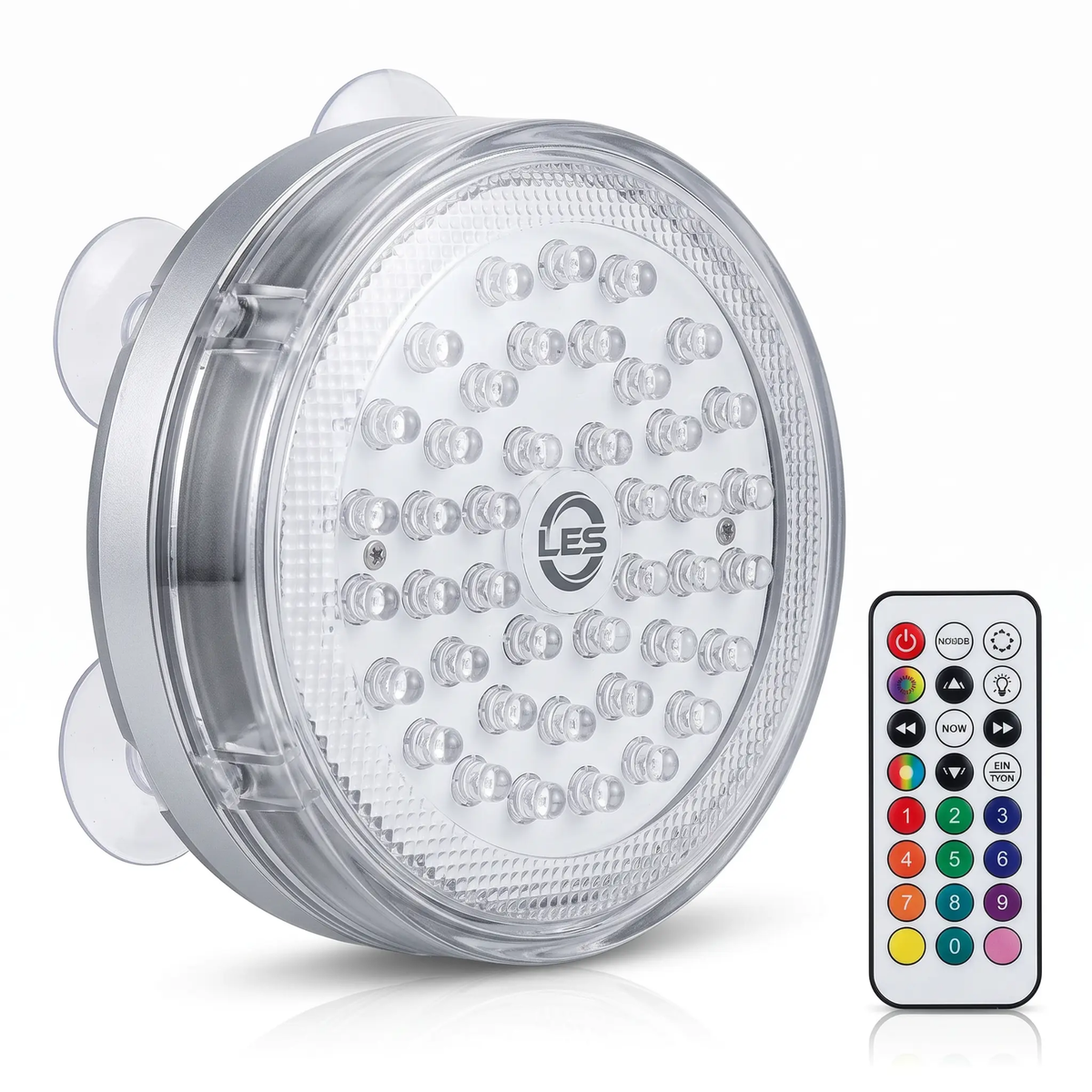 Waterproof LED Light with Remote Control, Magnet, and Suction Cups
