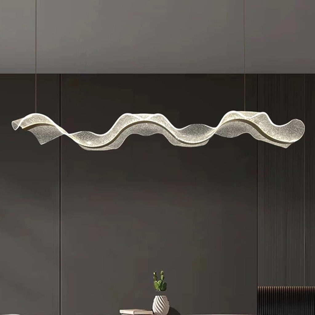 Wavy Acrylic LED Pendant Light - Modern Gold Finish Chandelier - Dining Room Lighting - Image 1