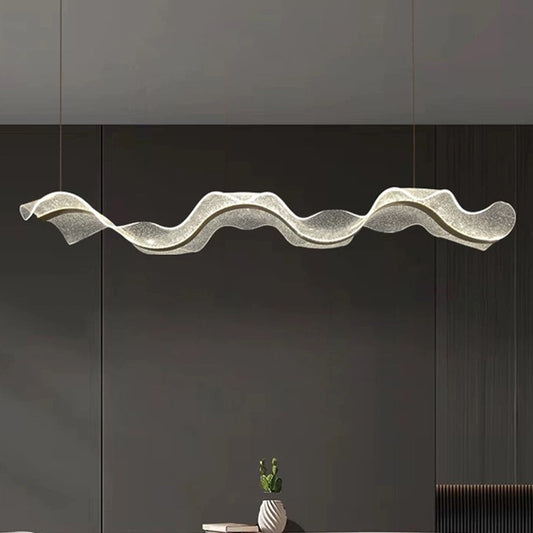 Wavy Acrylic LED Pendant Light - Modern Gold Finish Chandelier - Dining Room Lighting - Image 1