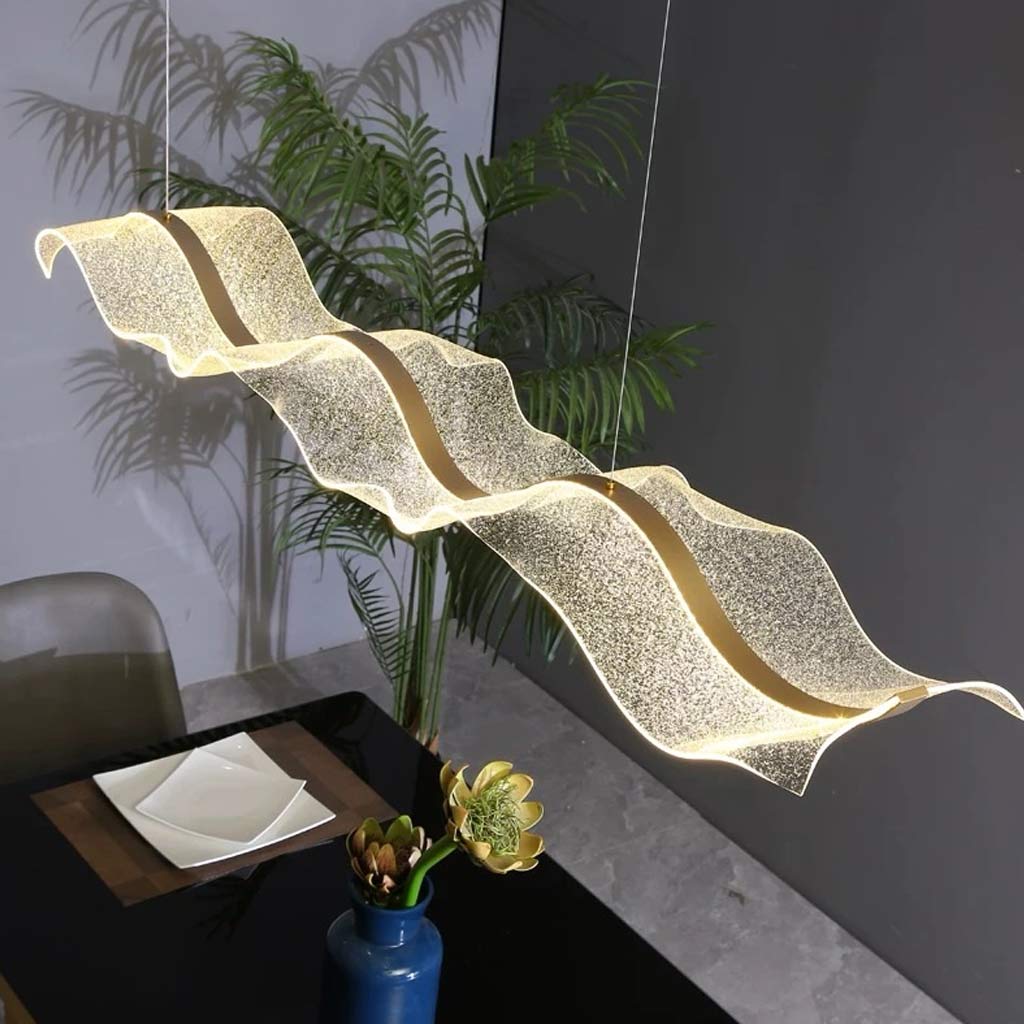 Wavy Acrylic LED Pendant Light - Modern Gold Finish Chandelier - Dining Room Lighting - Image 2