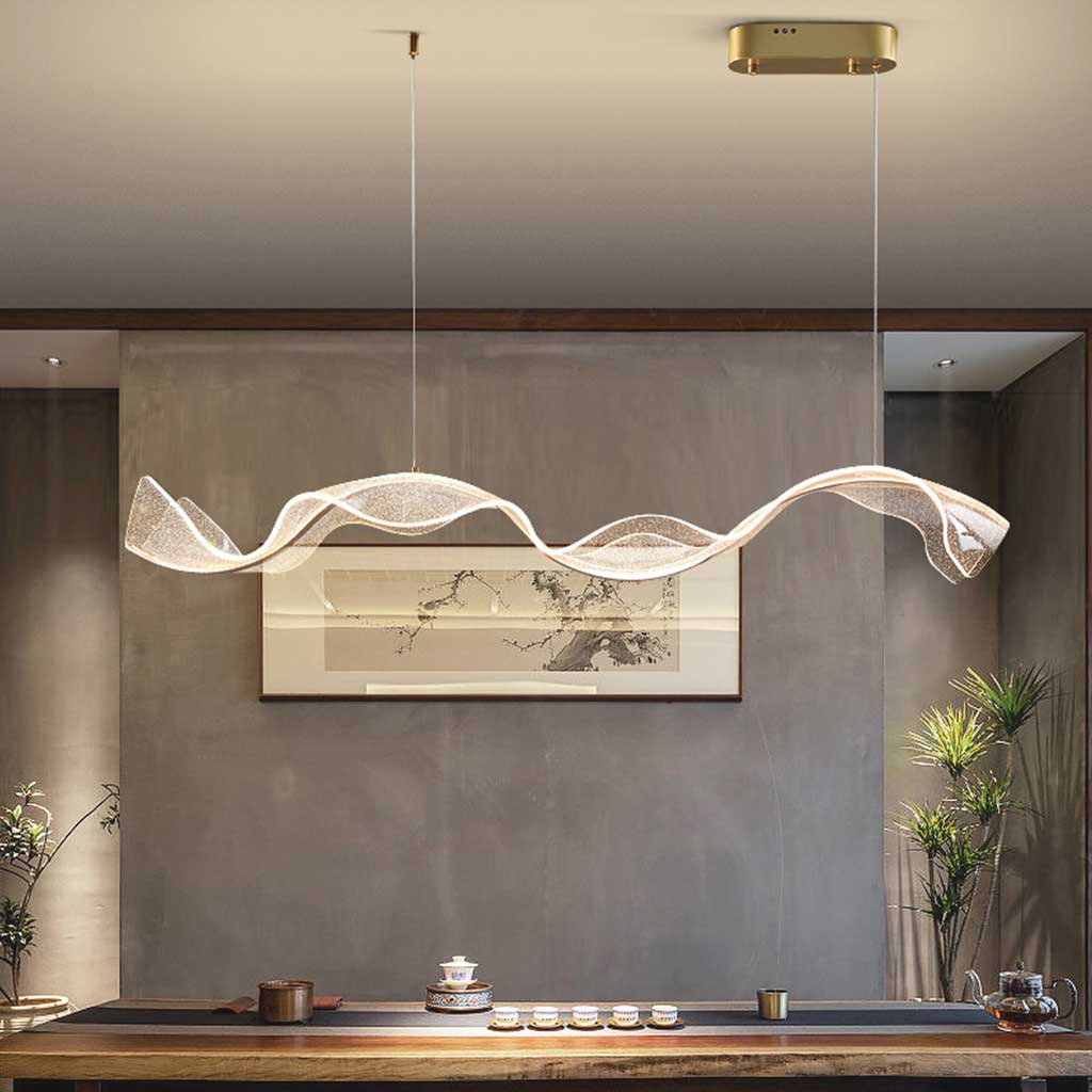 Wavy Acrylic LED Pendant Light - Modern Gold Finish Chandelier - Dining Room Lighting - Image 3