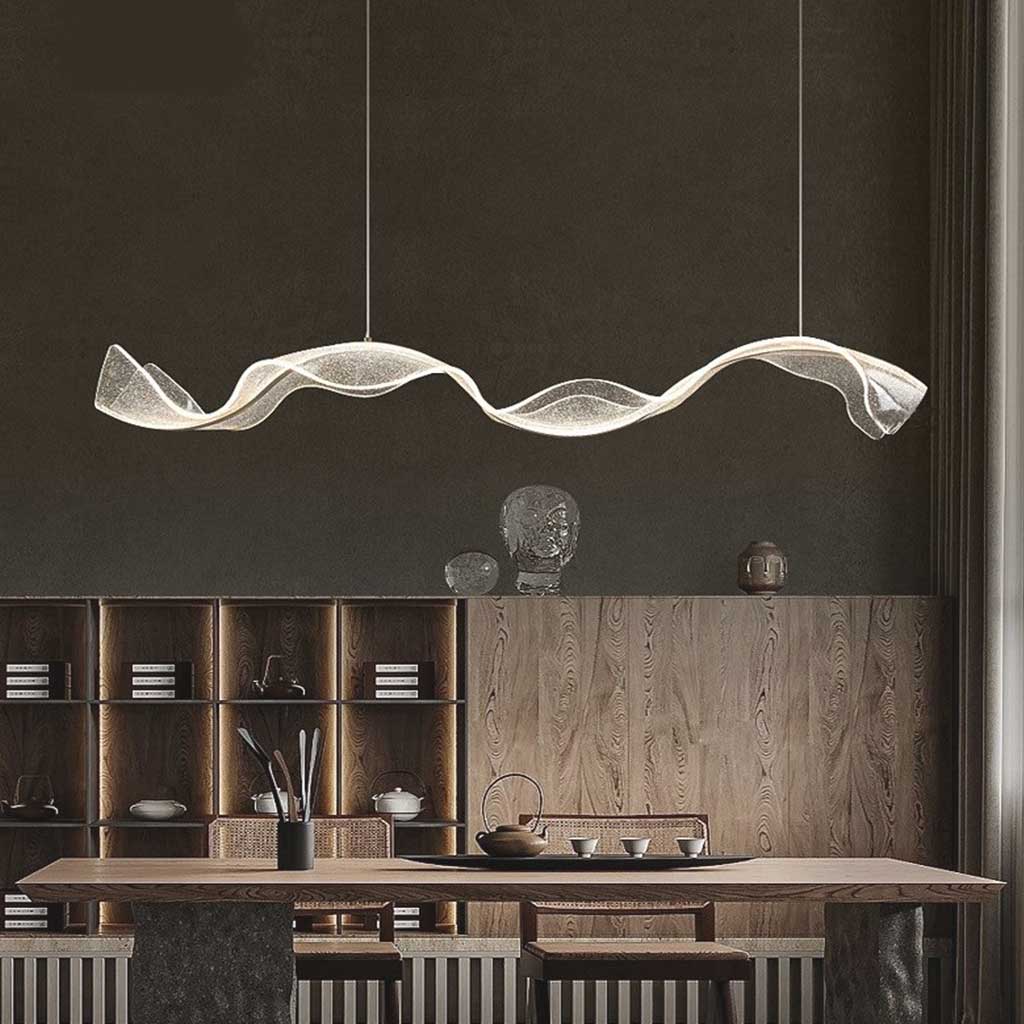 Wavy Acrylic LED Pendant Light - Modern Gold Finish Chandelier - Dining Room Lighting - Image 4