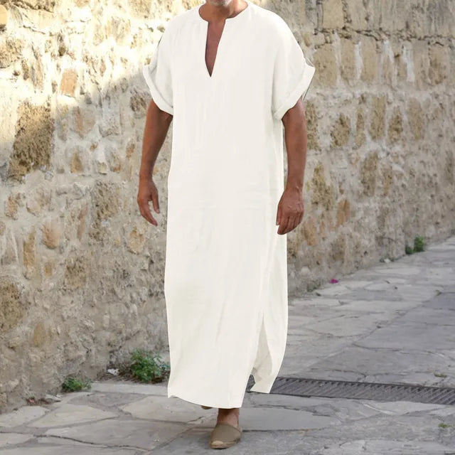 White Djellaba with V-Neck - Comfortable