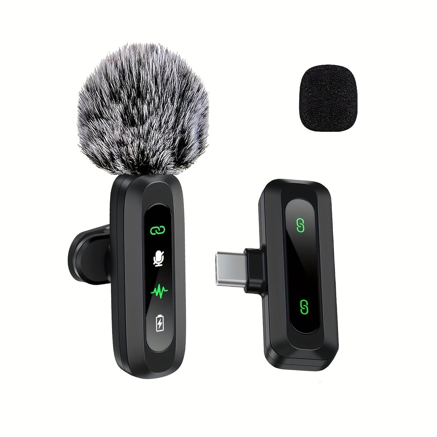 Wireless Lavalier Microphone with USB-C Connectivity for Podcasts and Vlogs – Compact Design with Built-in Windscreen