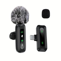 Wireless Lavalier Microphone with USB-C Connectivity for Podcasts and Vlogs – Compact Design with Built-in Windscreen