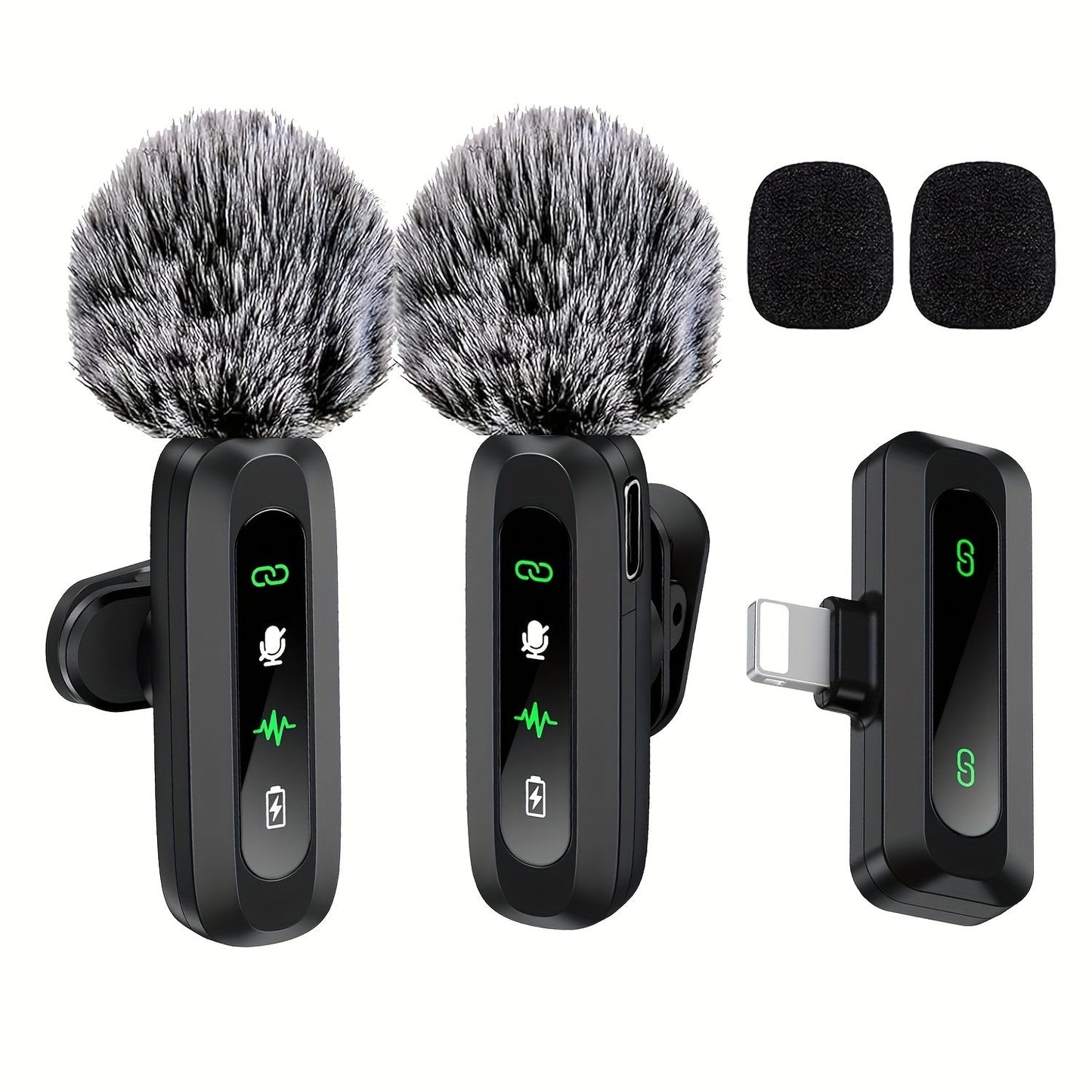 Wireless Lavalier Microphone with USB-C Connectivity for Podcasts and Vlogs – Compact Design with Built-in Windscreen