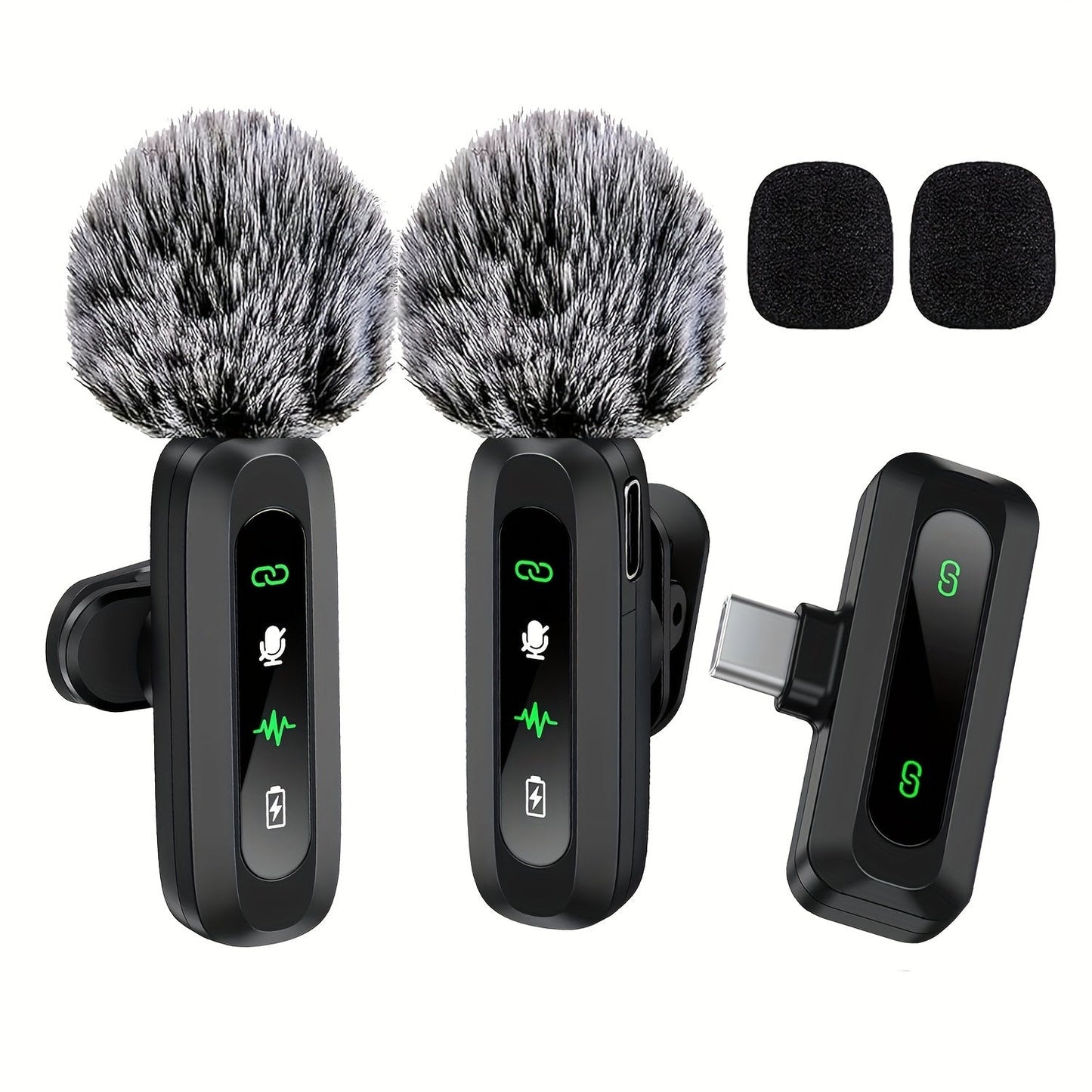 Wireless Lavalier Microphone with USB-C Connectivity for Podcasts and Vlogs – Compact Design with Built-in Windscreen
