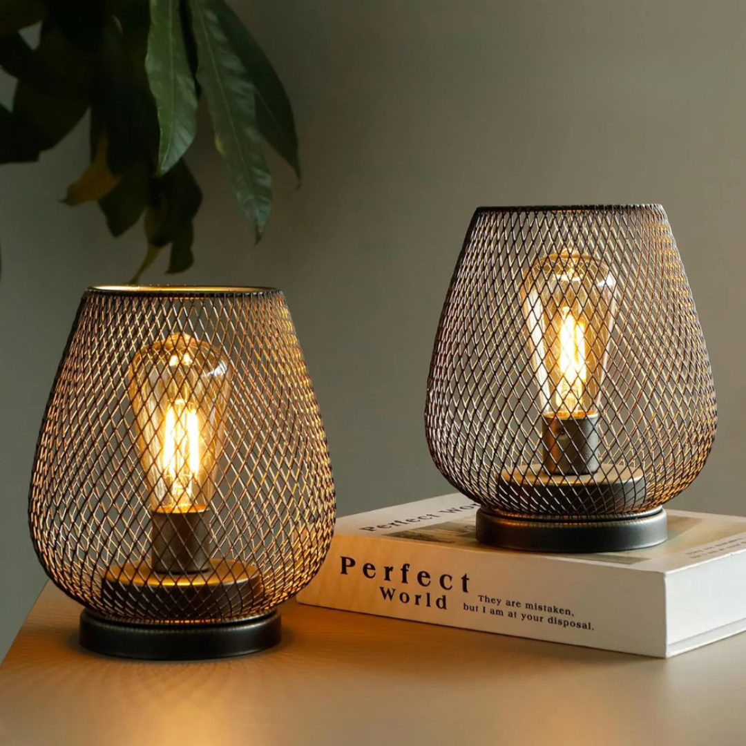 Wireless Metal Table Lamp - LED Lantern - Portable Ambient Lighting - Industrial Style - Image 1