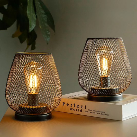 Wireless Metal Table Lamp - LED Lantern - Portable Ambient Lighting - Industrial Style - Image 1