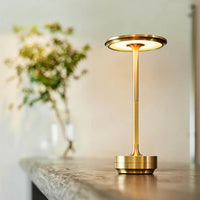 Wireless Table Lamp - Brass Finish - Modern Bedside Lamp - Portable Decor Light