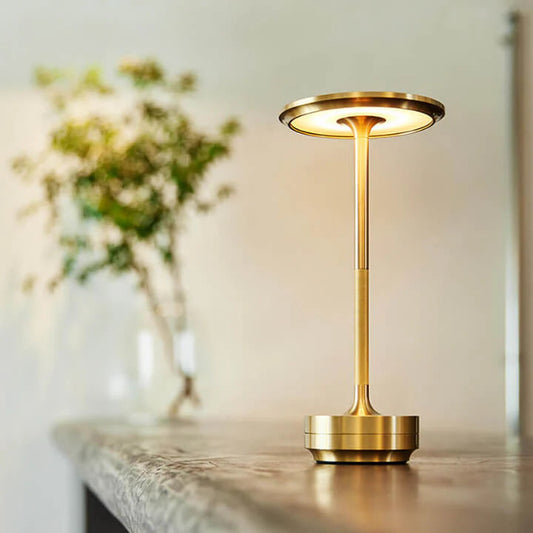 Wireless Table Lamp - Brass Finish - Modern Bedside Lamp - Portable Decor Light - Image 1