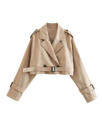 Women's Beige Cropped Double-Breasted Trench Coat