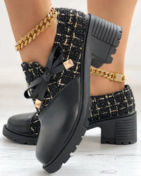 Women's Block Heel Mary Jane Shoes with Side Zip