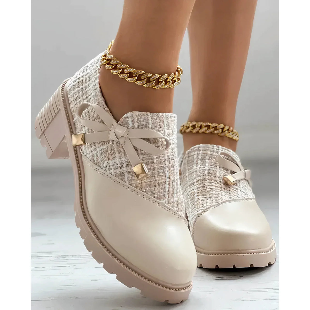 Women's Block Heel Mary Jane Shoes with Side Zip