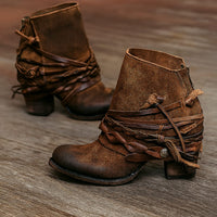 Women's Boho Western Wraparound Strap Block-Heel Ankle Boots