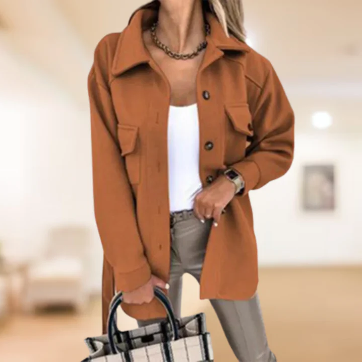 Women's Button-Front Shirt Jacket with Tie Belt