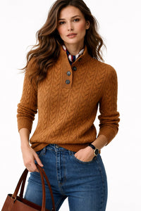 Women's Cable Knit Button-Neck Wool Blend Pullover Sweater