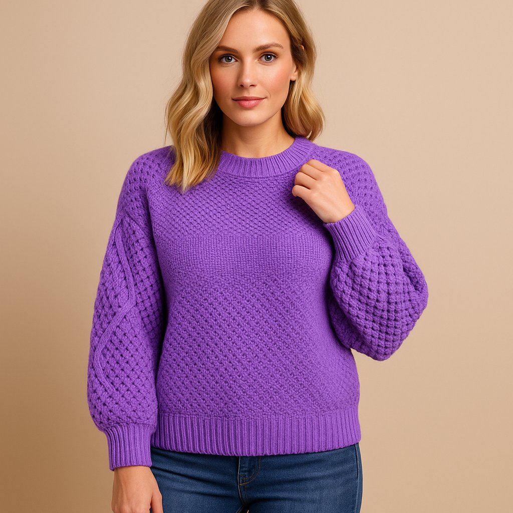Women's Cable-Knit Long-Sleeve Crew Neck Sweater