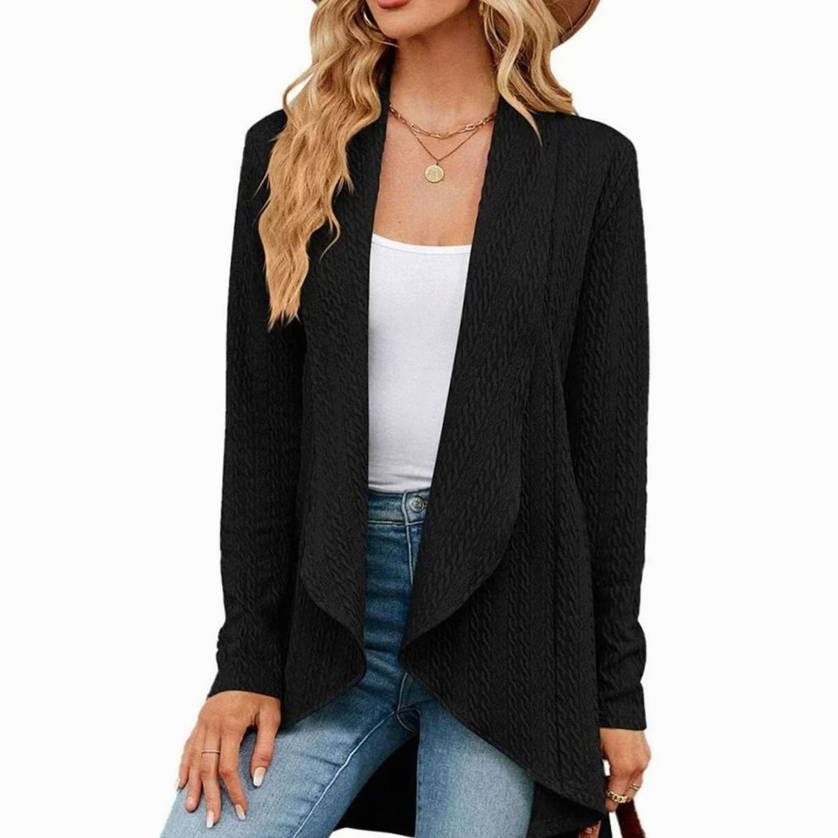 Women's Cable-Knit Open-Front Long-Sleeve Cardigan
