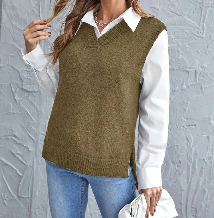 Women's Casual V-Neck Sleeveless Knit Vest