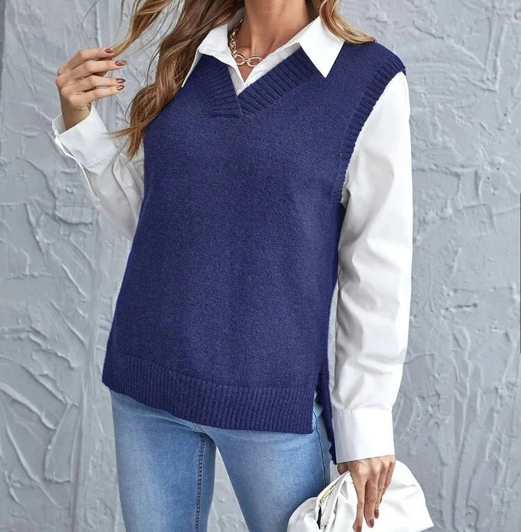 Women's Casual V-Neck Sleeveless Knit Vest
