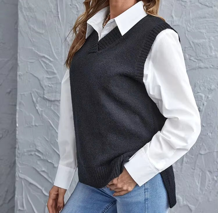 Women's Casual V-Neck Sleeveless Knit Vest