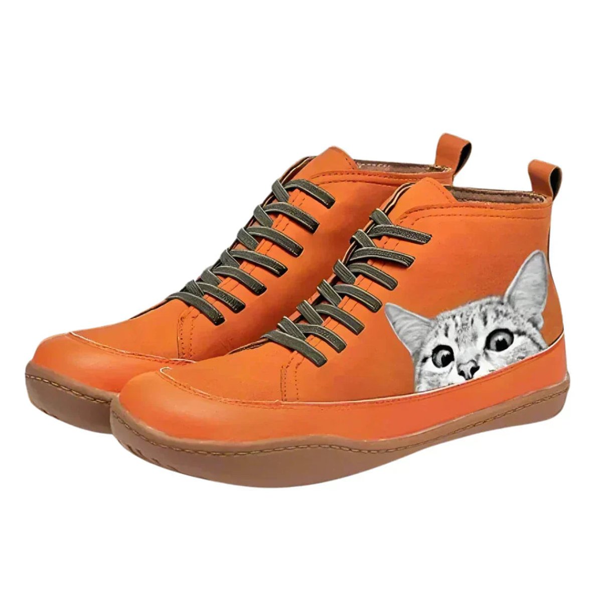 Women's Cat Print High-Top Lace-Up Ankle Boots