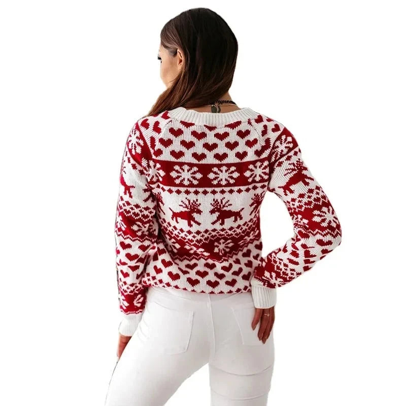 Women's Christmas Print Long-Sleeve Acrylic-Polyester Sweater, Winter Style