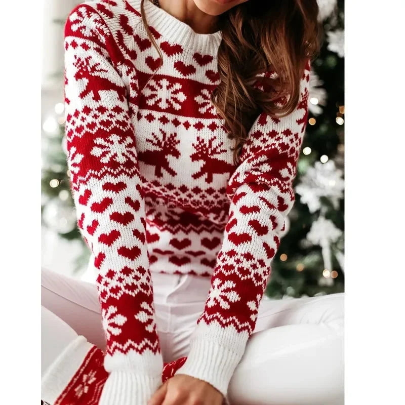 Women's Christmas Print Long-Sleeve Acrylic-Polyester Sweater, Winter Style