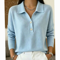 Women's Collared Button-Placket Knit Pullover Sweater