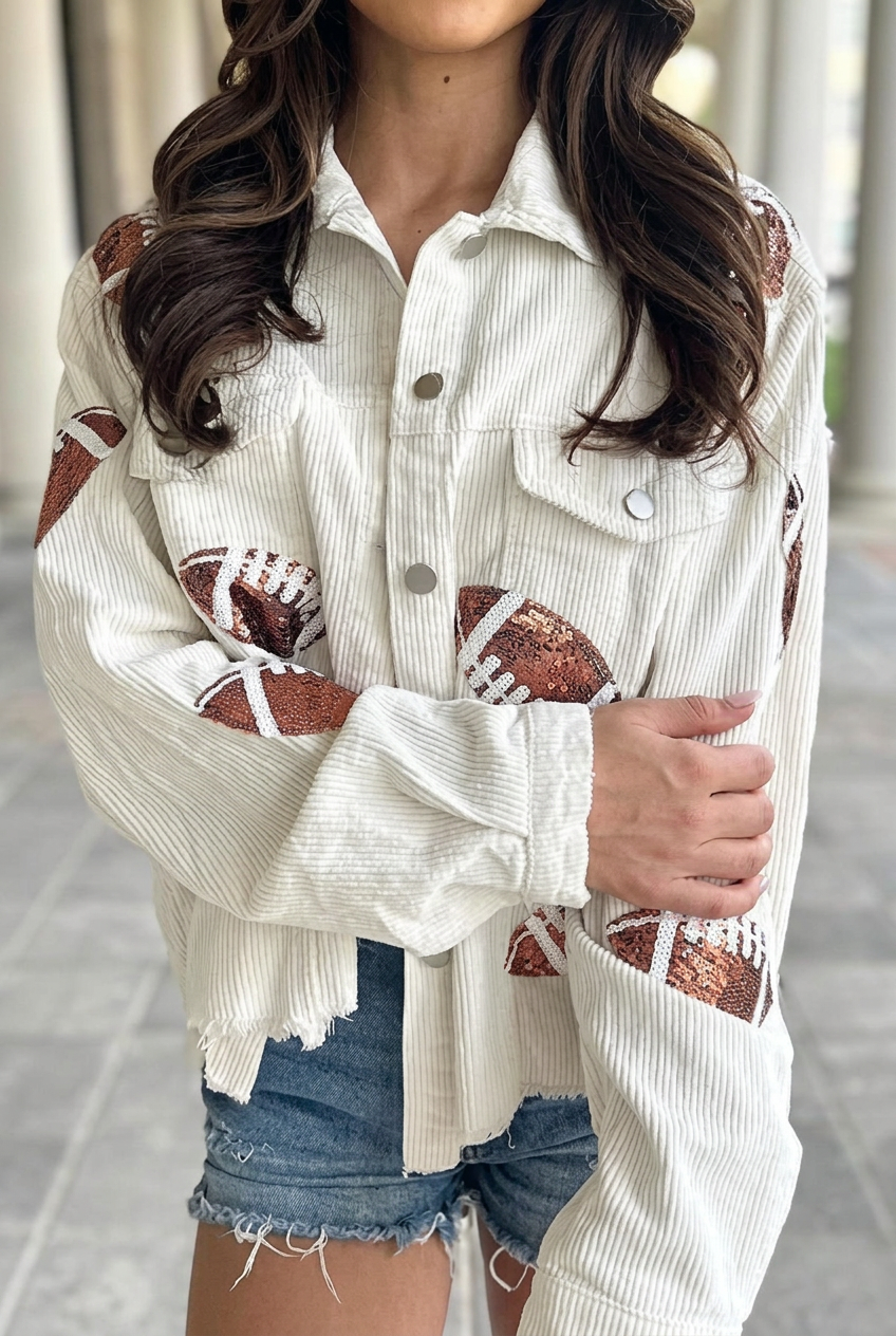 Women's Corduroy Jacket with Sequin Football Detail