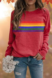 Women's Cozy Rainbow Striped Sweatshirt