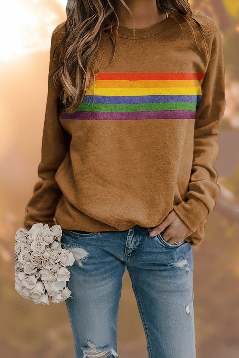 Women's Cozy Rainbow Striped Sweatshirt