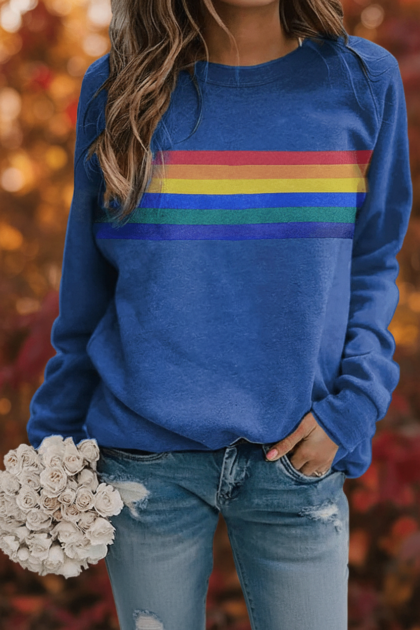Women's Cozy Rainbow Striped Sweatshirt