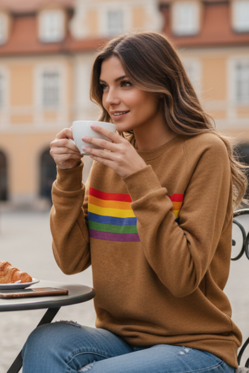 Women's Cozy Rainbow Striped Sweatshirt
