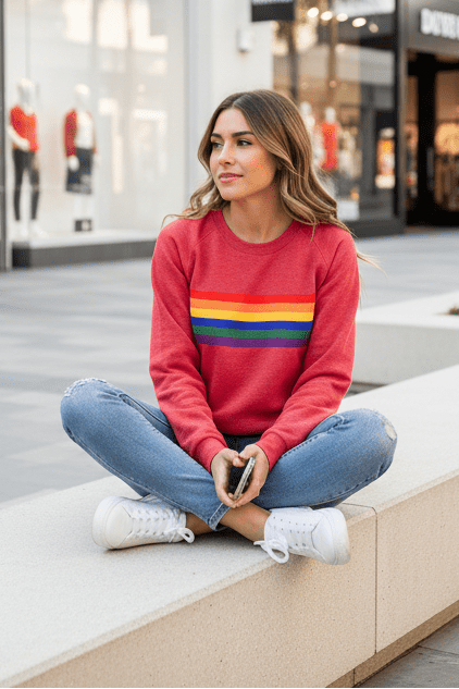 Women's Cozy Rainbow Striped Sweatshirt