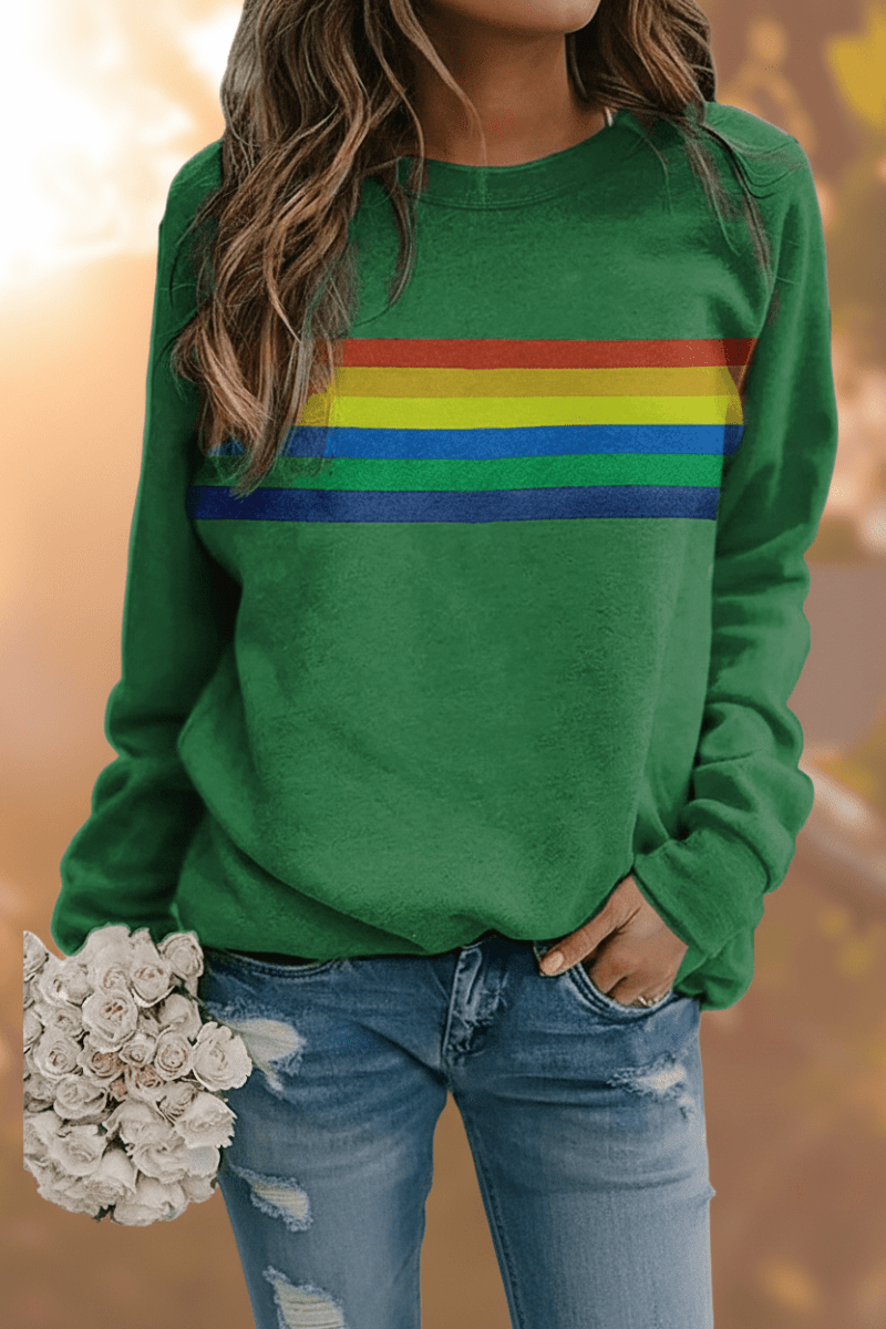 Women's Cozy Rainbow Striped Sweatshirt