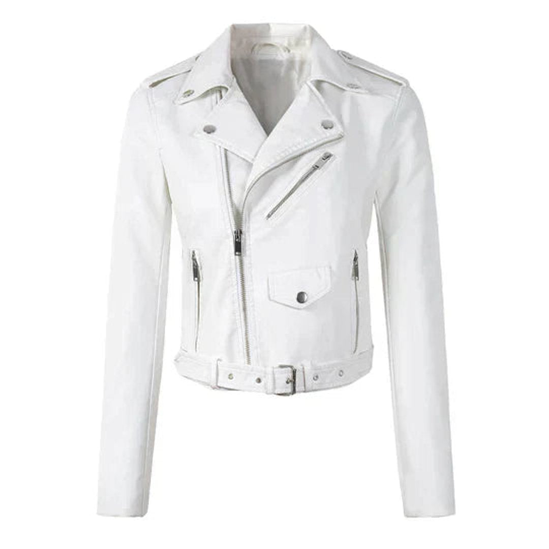 Women's Cropped Moto Zip-Up Faux Leather Jacket