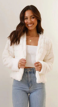 Women's Cropped Open-Front Faux Fur Jacket