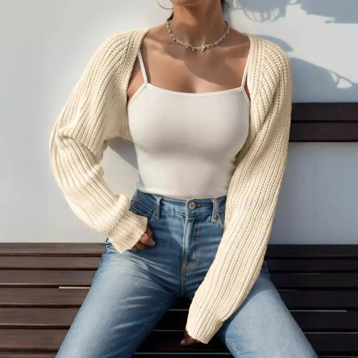 Women's Cropped Open-Front Ribbed Knit Sweater Shrug