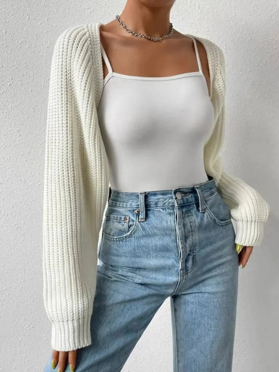 Women's Cropped Open-Front Ribbed Knit Sweater Shrug