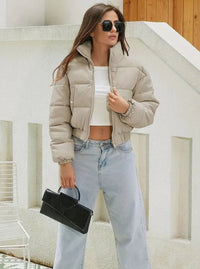 Women's Cropped Stand-Collar Zip-Up Puffer Jacket
