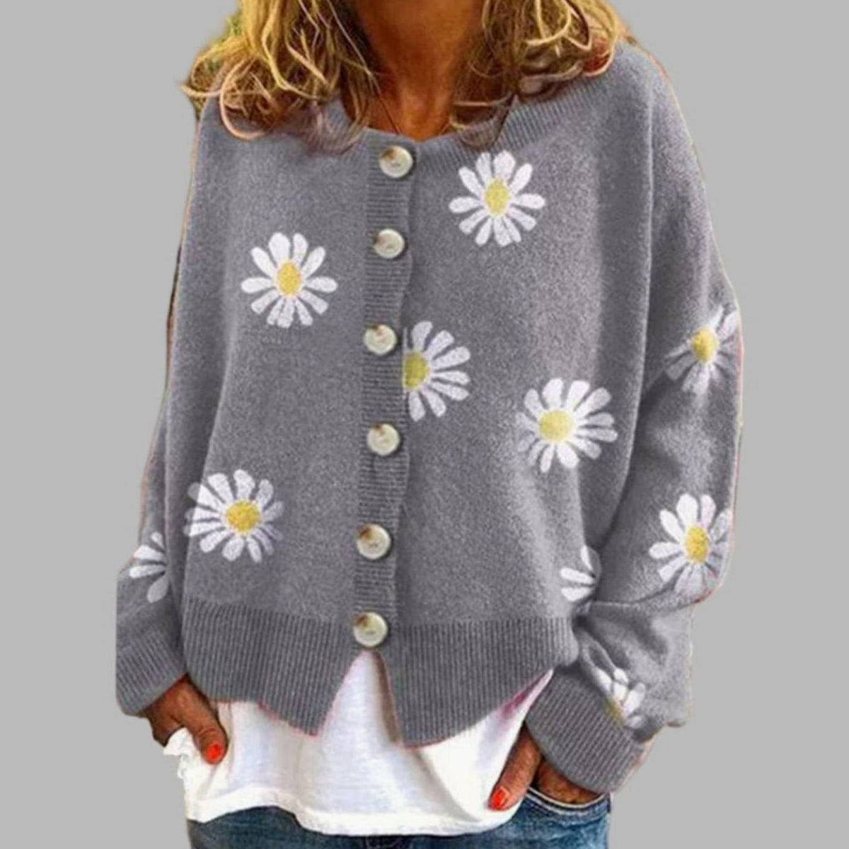 Women's Daisy Floral Knit Button-Front Cardigan