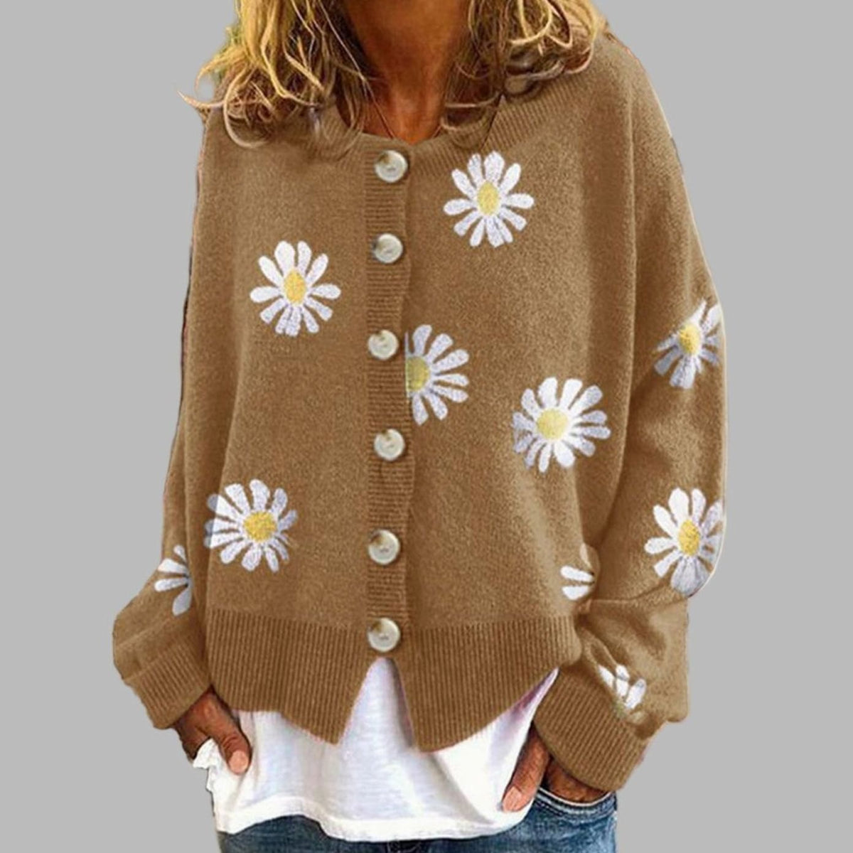 Women's Daisy Floral Knit Button-Front Cardigan