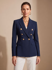 Women's Double-Breasted Tailored Blazer with Gold-Tone Buttons