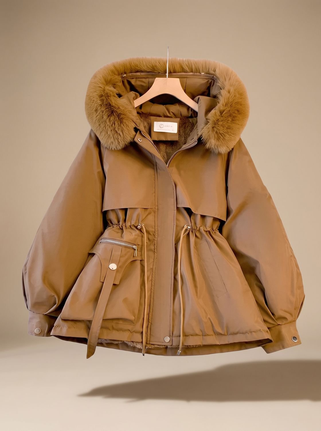 Women's Elegant Faux-Fur Hooded Drawstring Puffer Jacket